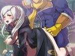  1girl ass_grab blush boris_(noborhys) captain_falcon clothed_sex doggy_position f-zero fire_emblem fire_emblem:_awakening my_unit one_breast_out one_eye_closed super_smash_bros. white_hair 