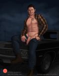  car dean_winchester half-dressed half_naked half_nude male offering penis presenting_penis showing_penis supernatural tattoo teasing 