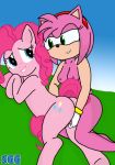  amy_rose biting_bottom_lip biting_lip crossover female_only fingering friendship_is_magic my_little_pony outside pinkie_pie sega sgg smiling sonic sonic_the_hedgehog_(series) yuri 