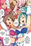 blue_eyes blue_hair breasts brown_hair closed_eyes comic dark_skin lipstick lisia may_(pokemon) orange_hair pink_hair pokemon pokemon_oras revolverwingstudios stripper