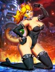 big_breasts bowser bowsette breasts cleavage female genzoman leotard solo super_mario_bros.