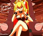 1girl big_breasts black_dress blonde blush bouncing_breasts bowsette bracelet breast_fondling breast_grab breasts breasts_out_of_clothes civibes collar crossed_legs crown dress dress_pull earrings english_text flashing gif grabbing groping horns jewelry jiggle looking_at_viewer mario_(series) naughty_face new_super_mario_bros._u_deluxe nintendo nipples patreon_username ponytail red_eyes self_fondle sharp_teeth sitting smile spiked_bracelet spiked_collar spikes strapless strapless_dress super_crown super_mario_bros. tail teeth text thighs throne tied_hair undressing