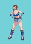 1girl alluring athletic_female battle_damage blue_sports_bra boots cirenk female_abs fit_female namco shorts sports_bra tekken tekken_5_dark_resurrection tekken_6_bloodline_rebellion tekken_7 tekken_tag_tournament_2 torn_clothing