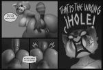  1girl aggressive_retsuko aggretsuko anal anger_vein angry anthro ass big_ass comic comic_sans english_text female_focus greyscale monochrome presenting_ass retsuko solo_focus ssocrates_(artist) surprised text wrong_hole 