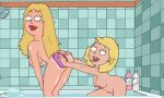  american_dad bath bathroom becky_arangino blonde_hair captions francine_smith funny gif guido_l hayley_smith loofah mom_and_daughter peeing talking walking washing wet yuri 