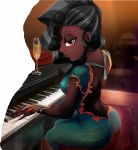  ass black_girl black_hair brown_hair dark-skinned_female dark_skin dress ebony equestria_girls hair_over_one_eye long_dress long_hair looking_at_viewer my_little_pony my_little_pony_friendship_is_magic piano piano_keys sunset_shimmer very_dark_skin wine wine_glass 