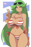 1girl beautiful big_breasts bigdead93 bigdeadalive bikini bracelet cleavage fuckable green_eyes green_hair hot insanely_hot kid_icarus kid_icarus_uprising long_hair midriff milf navel nice_body nintendo palutena sexy smile sunglasses_on_head super_smash_bros. swimsuit tanned_skin very_long_hair wink