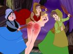 4girls crying_with_eyes_open disney fairy_godmothers_(disney) french princess_aurora punishment sleeping_beauty spank_marks spanked_butt spanking