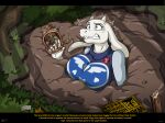  1girl annoyed blue_eyes boss_monster breasts clothed dress furry goat horns huge_breasts milf mud purple_dress quicksand sinking struggling text toriel undertale undertale_(series) video_games white_fur wolfjedisamuel worried 