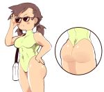 1girl ass brunette inkerton-kun original purse sunglasses swimsuit