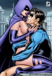  1boy 1girl batman_(series) breast building cape city dc dc_comics dick_grayson female leandro_comics male male/female mask mostly_nude nightwing no_bra no_panties outdoor outside raven_(dc) stockings superhero superheroine teen_titans 