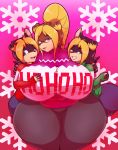  1girl 2018 2boys 5_fingers animal_ears anthro anthrofied ass big_breasts black_fur black_hair blonde_hair blue_eyes breasts brothers canine christmas desi_(thecon) diana_(thecon) dog duke_(thecon) eyebrows_visible_through_hair eyelashes eyes_visible_through_hair eyewear family female fur furry glasses group hair hand_on_breast holidays huge_breasts humanoid_hands large_breasts male mammal mature_female milf mom mommy mother_and_son multicolored_hair nipple_bulge one_eye_closed original original_character parent sibling son thecon thick thick_thighs wide_hips wink 