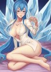 1girl akame_ga_kill! big_breasts blue_eyes blue_hair blush breasts cleavage esdeath female_only leaf98k long_hair pale-skinned_female pale_skin solo_female tattoo uncensored very_long_hair