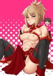 1girl abs areola breasts bulge erection erection_under_clothes fate/apocrypha fate_(series) futanari intersex looking_at_viewer mikoyan mordred mordred_(fate) muscle nipples penis penis_under_clothes