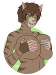  1girl 1girl 2020 anthro big_breasts breast_grab breast_squish breasts brown_body brown_fur felid feline fur furry hand_on_breast jimmuarts looking_at_viewer mammal nipples squish yellow_eyes 