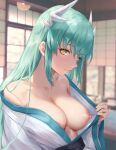 1girl 1girl areola bangs bare_shoulders big_breasts blush breasts chihunhentai clavicle cleavage erect_nipples erect_nipples_under_clothes fate/grand_order fate_(series) high_resolution kiyohime_(fate) large_filesize long_hair looking_at_viewer nipples nude very_high_resolution wafuku