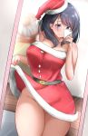 1girl artist_request christmas christmas_outfit female_only legs mirror mirror_girl santa_costume santa_hat selfie selfpic solo_female source_request ssss.gridman takarada_rikka tease