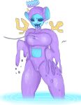  !? 1girl black_eyes blue_skin breasts coral dripping_pussy fishing_rod leafz oozing original_character puddle purple_fur signature slendytubbies sweatdrop teletubbies thick_thighs water wet white_background 