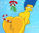 1_female 1girl anal anal_object_insertion anus ass bedroom_eyes big_ass big_butt black_eyes blue_hair breasts butt candy candy_cane christmas dat_ass eyelashes female female_human female_only half-closed_eyes holidays long_hair looking_at_viewer looking_back marge_simpson milf mistletoe mom mommy nipples object_insertion parent pussy smile the_simpsons thick thick_ass thick_thighs vagina wide_hips yellow_skin