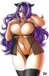 1girl alluring barely_clothed big_breasts black_legwear bursting_breasts camilla camilla_(fire_emblem) camilla_(fire_emblem_if) cleavage curvy fire_emblem fire_emblem_if fuckable hair_over_one_eye hot image_sample insanely_hot jadenkaiba jadenkaiba_(artist) lingerie long_hair milf naughty_face navel nice_body nintendo open_mouth pixiv_sample purple_eyes purple_hair see-through sexy skindentation smile standing stockings thick_thighs thighs under_boob underwear wide_hips