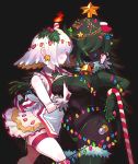  2018 2_girls bell breast_grab candle candy_cane christmas christmas_lights christmas_stocking christmas_tree gashi-gashi groping long_hair multiple_girls ornaments short_hair star stockings thong underboob 