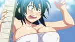 1girl anime bangs bare_shoulders big_breasts blue_eyes blush bouncing_breasts breasts cleavage ecchi green_eyes hair_between_eyes hentai huge_breasts manyuu_chifusa manyuu_hikenchou nipple_bulge open_mouth teeth tubetop webm