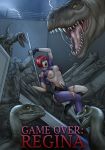  bodysuit breasts dino_crisis dinosaur exposed_breasts female_human red_hair regina short_hair torn_bodysuit 