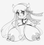 1girl 2019 big_breasts breasts cow_girl cow_horns kevinsano monochrome nipple_piercing nipples sketch