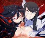  1boy 2019 2girls black_hair blue_eyes blush breasts cum cum_on_face double_paizuri ejaculation facial junketsu kill_la_kill kiryuuin_satsuki long_hair matoi_ryuuko merunyaa nipples one_eye_closed paizuri penis pov senketsu short_hair 