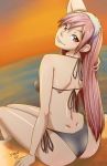 1girl ass bikini black_bikini breasts cherche cherche_(fire_emblem) deviantart dimples_of_venus fire_emblem j.valle kentaropjj long_hair looking_at_viewer looking_back milf nice_body pink_hair red_eyes red_hair serge_(fire_emblem) sexy shiny shiny_skin side-tie_bikini signature smile swimsuit