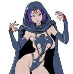 1girl cloak female_only prissy-art rachel_roth raven_(dc) redesign sideboob skimpy_clothes teen_titans under_boob white_background