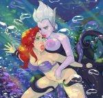  2girls blue_eyes breasts disney female_human hopelessbohemian hopelessbohemian_(artist) mostly_nude princess_ariel questionable_consent red_hair restrained seashell_bra tentacle tentacle_sex the_little_mermaid ursula vaginal vaginal_penetration yuri 