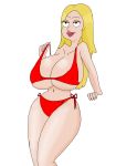 1girl american_dad big_breasts bikini bikini_bottom bikini_pull bikini_top blonde_hair breasts cleavage francine_smith half-closed_eyes huge_breasts lips long_hair midriff navel red_bikini smilesaidboredgirl thighs transparent_background wide_hips