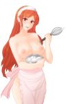 1girl apron areola arms bare_arms bare_breasts bare_legs bare_shoulders big_breasts blush bowl breasts cherche cherche_(fire_emblem) cleavage cooking female_only fire_emblem fire_emblem:_awakening hands headdress holding holding_bowl holding_object human legs long_hair milf mostly_nude naked_apron neck nervous nervous_smile nipples open_mouth pink_apron red_eyes red_hair serge serge_(fire_emblem) smile teeth thighs tongue tongue_in_mouth topless transparent_background tridisart waist_apron whisk