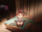  bdsm bed bedroom blindfold bondage doki_doki_literature_club doki_doki_literature_club_(2017) female_only monika_(doki_doki_literature_club) on_bed realistic solo_female tied_up 