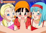  3_girls 3girls animated bra_(dragon_ball_gt) bra_briefs deepthroat dragon_ball dragon_ball_gt fellatio foursome foxybulma gif loop male/female marron marron_(dragon_ball_gt) multiple_girls nude oral pan_(dragon_ball_gt) penis pov son_pan 