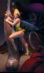 1boy 1girl blonde_hair blue_eyes breasts captain_hook cum cum_on_hair cum_on_leg cum_on_thigh disney dress erection fairy fairy_wings hook male_human partially_clothed penis peter_pan sabudenego_(artist) size_difference tinker_bell wings