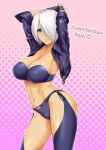 angel_(kof) blue_eyes breasts cleavage hair_over_one_eye happy_birthday king_of_fighters outfit pose sexy white_hair