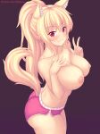  1girl animal_ear_fluff animal_ears ass bangs big_breasts blonde_hair blush breasts cat_tail clavicle erect_nipples es eyebrows_visible_through_hair fang fastrunner2024 female_only high_resolution large_filesize long_hair looking_at_viewer nekomimi nipples no_bra nottytiffy nude original paid_reward parted_lips patreon_reward red_eyes short_shorts shorts slit_pupils smile solo_female stockings tail tank_top tiffy tiffy_(nottytiffy) topless v very_high_resolution watermark web_address 