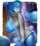 ass breasts curves disney glasses inside_out nooartcore pixar sadness_(inside_out) short_shorts turtleneck