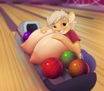 1girl anthro areola big_breasts bowling_ball breasts brown_eyes clothed clothing cubikore felid feline flashing furry huge_breasts lion looking_at_viewer mammal nipples original original_character pantherine smile uncensored yellow_sclera