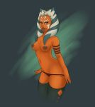 1girl ahsoka_tano alien blue_eyes breasts female female_alien looking_at_viewer mostly_nude no_bra panties panties_pull star_wars star_wars:_the_clone_wars stockings togruta