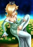 clothed crown dress dress_lift garter_belt hair_over_one_eye light_skin no_panties princess_rosalina pussy see-through_dress shadman stockings super_mario_bros. wand watermark web_address web_address_without_path