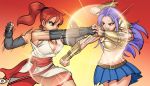  2girls angry armor bare_shoulders belt big_breasts breasts brown_eyes cleavage cunegonde femdom fight fighting gauntlets ginger gloves harem_heroes hentai_heroes huge_breasts kimono mittens non-nude open_mouth ponytail punch punching purple_hair red_battler red_hair redhead shoulder_pads skirt tina_reed yuri 