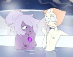 amethyst amethyst_(steven_universe) blue_skin breasts gem hair_over_one_eye nipples nude pearl pearl_(steven_universe) pool purple_skin steven_universe