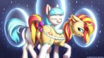 2girls anal_plug ass bridle coco_pommel cutie_mark earth_pony equestria_girls female_unicorn friendship_is_magic fshydale horn lingerie mostly_nude my_little_pony pony pussy stockings sunset_shimmer tail unicorn