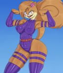  1girl absurd_res breasts cosplay furry leotard looking_at_viewer medium_breasts muscle psylocke psylocke_(cosplay) revealing_clothes sandy_cheeks spongebob_squarepants tail 