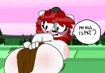 big_ass big_breasts blush confused fat_ass panda redhead skirt sonicdrawsxx text_bubble