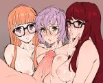  1_boy 1boy 3_girls 3girls bangs bespectacled big_breasts blush breasts cum cum_on_breasts cum_on_face cum_on_glasses erection facial female glasses hetero high_resolution kenshin187 lavender_hair long_hair male male/female megane multiple_girls nipples nude open_mouth orange_hair penis persona persona_5 persona_5_the_royal purple_eyes red_eyes red_hair sakura_futaba semen semen_on_body semen_on_breasts semen_on_upper_body short_hair simple_background uncensored yellow_eyes yoshizawa_kasumi 