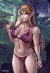 1girl absurd_res alluring babydoll bare_legs big_breasts bra brown_hair cleavage crown female_focus flowerxl high_res jewelry lingerie long_hair looking_at_viewer nintendo panties princess_zelda the_legend_of_zelda the_legend_of_zelda:_twilight_princess underwear video_game_character